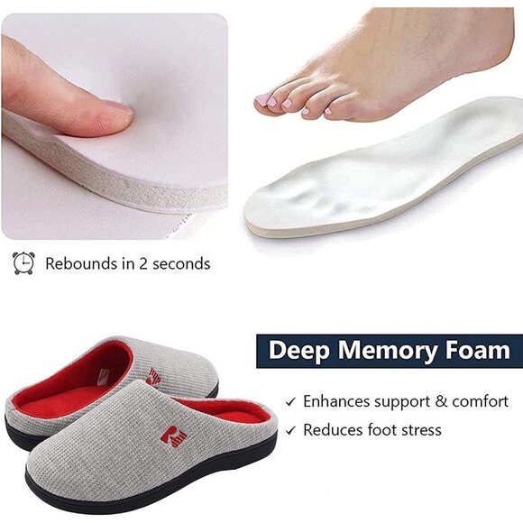 Women's Light Gray/Red  Two-Tone Comfy Memory Foam Slipper  Indoor House Shoes - Picture 4 of 6